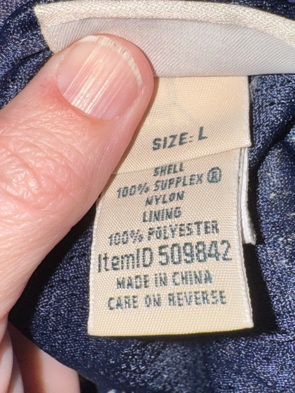 L.L. Bean Men’s Swim Trunks Large Blue Cream Pattern Lined Nylon Beach Shorts
